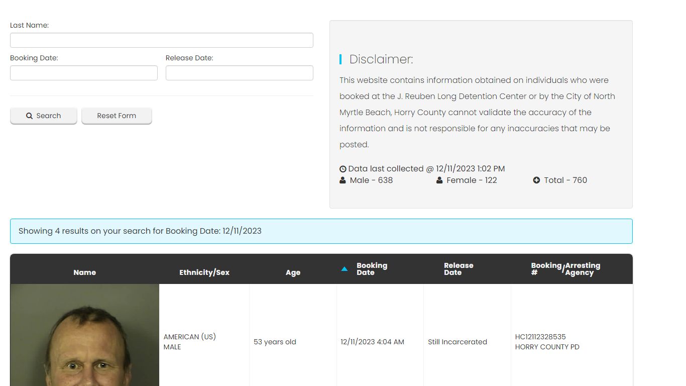 Bookings and Releases - Horry County SC.Gov