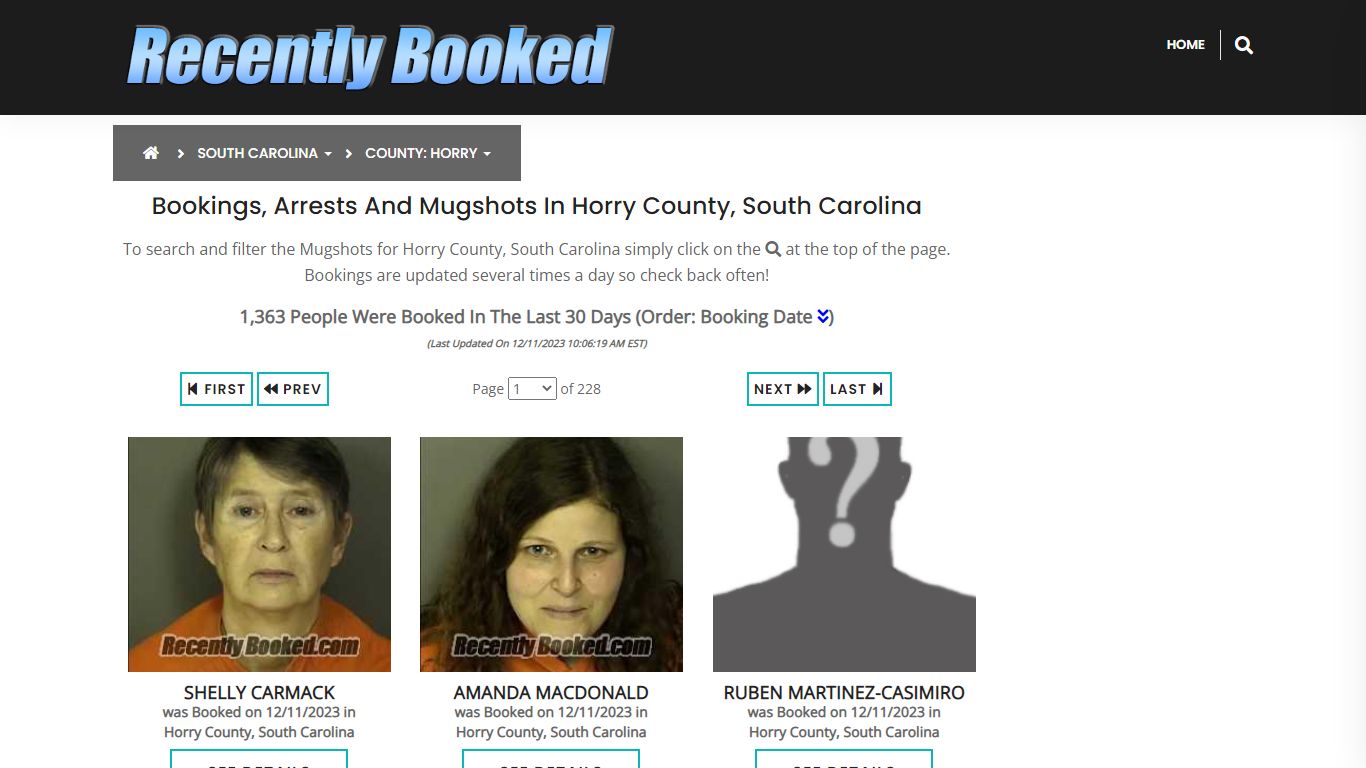 Bookings, Arrests and Mugshots in Horry County, South Carolina